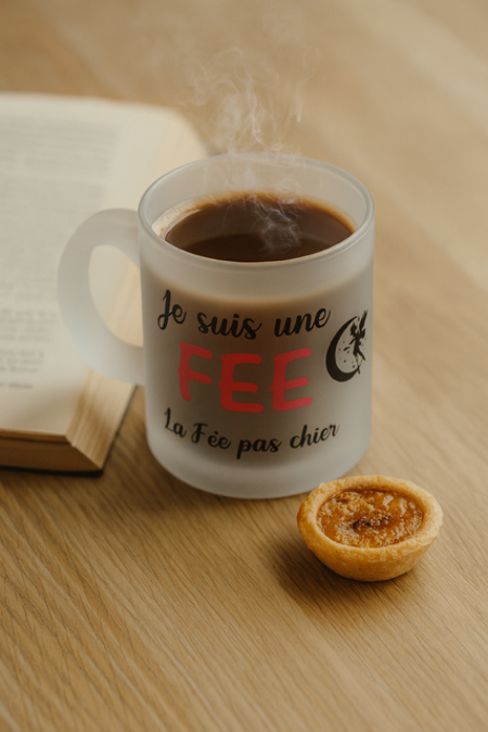 mug en verre dépoli "Je suis une fée, la fée pas chier" 