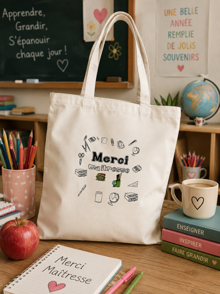 👜🍎 Tote bag « Merci Maîtresse » 🍎👜