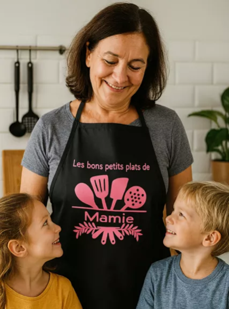 Tablier Noir – “Les bons petits plats de mamie”