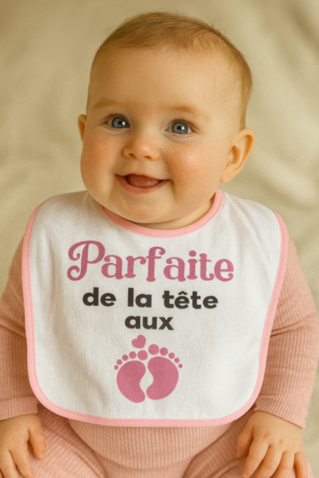 bavoir rose "Parfaite de la tête aux pieds" 