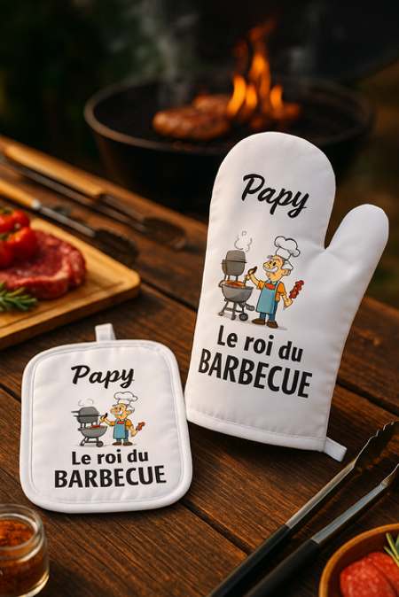 Gant + manique "Papy, le roi du barbecue" 