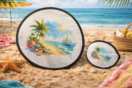 🌸 Éventail pliant – Plage & Bateau