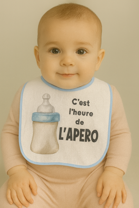 bavoir bébé bleu "Bébé, c’est l’heure de l’apéro" 
