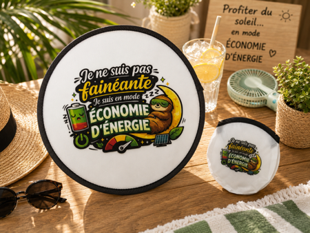 Éventail pliant personnalisé "Je ne suis pas fainéante, je suis en mode économie d’énergie" 🌸🔋😂