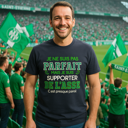  T-shirt Homme « Je ne suis pas parfait… mais supporter de l’ASSE » – La quasi-perfection
