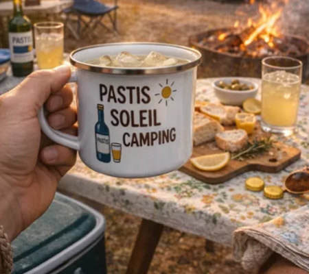 ☕ Mug acier « Pastis, Soleil, Camping »