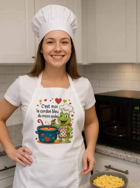 Tablier Blanc – “C’est moi le cordon bleu du micro-ondes”