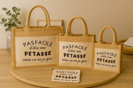 sac Sac en toile de jute “Pas facile d’être une pétasse mais ça va je gère” 