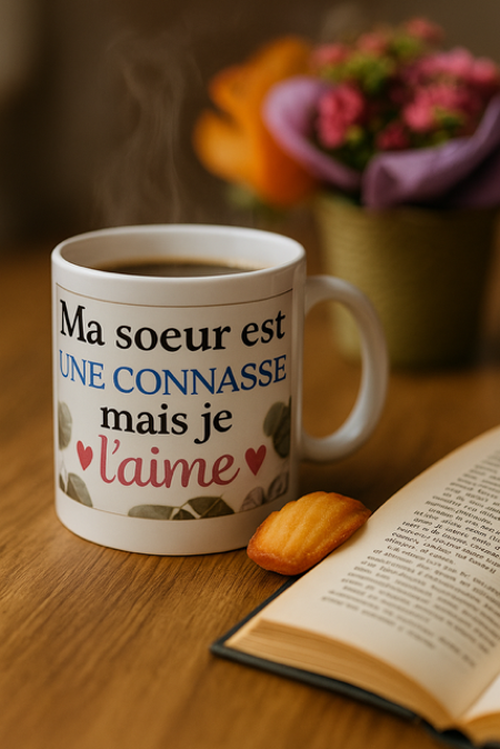 Mug blanc mat – “Ma sœur est une connasse mais je l’aime” 