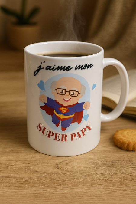 🦸‍♂️ Mug Blanc Mat – J’aime mon super papy 🦸‍♂️