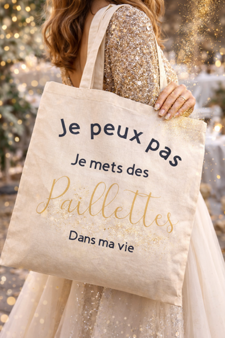 Tote Bag – “Je peux pas,je mets des paillettes dans ma vie” 