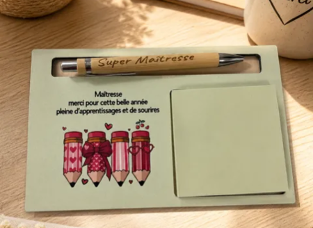 📒✏️ Bloc-notes + Stylo Maîtresse ✏️📒