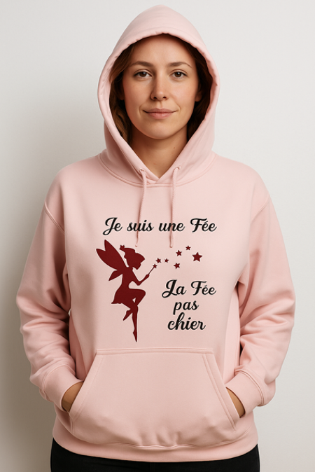 Sweat à capuche femme “Je suis une fée, la fée pas chier”