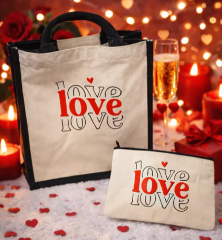 sac en toile de jute avec pochette de rangement « Love » 💖  - Copie du 19/01/2026 20:58