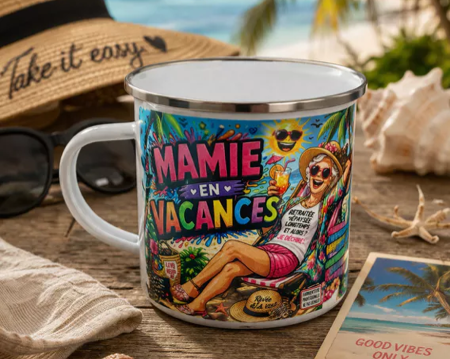 ☕ Mug acier « Mamie en vacances »