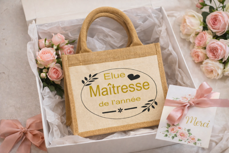 👜 Petit sac en toile de jute « Élue Maîtresse de l’Année »