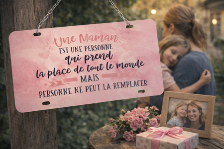 Plaque humoristique – “Une maman est une personne qui prend la place de tout le monde, mais personne ne peut la remplacer” 💖😄