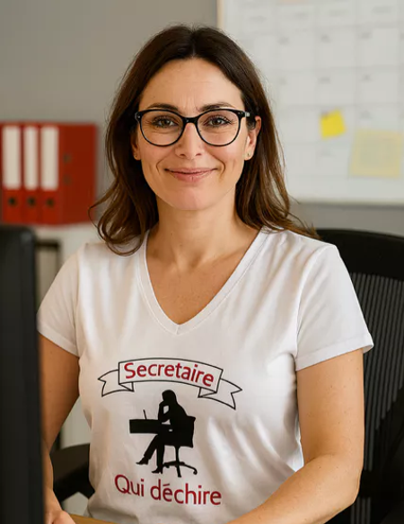 T-shirt Femme « Secrétaire qui déchire » – Organisation niveau expert