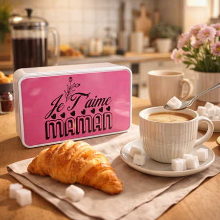 Boîte de rangement  personnalisée – “Je t’aime Maman” 💖☕