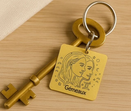 ♊ Porte-clés personnalisé – Signe astrologique Gémeaux