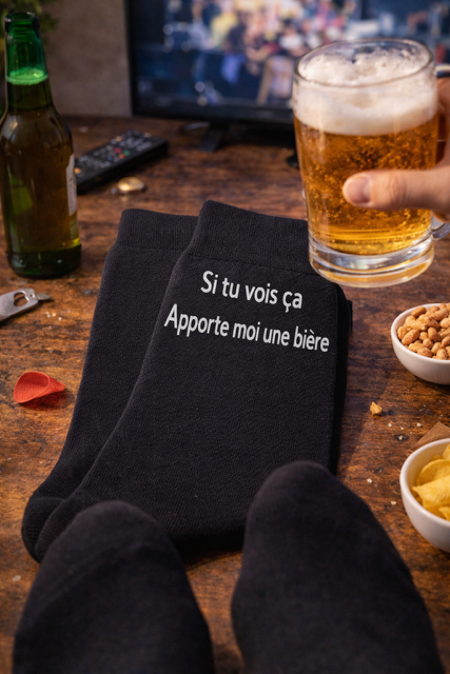 🧦 Chaussettes homme « Si tu vois ça, apporte-moi une bière »