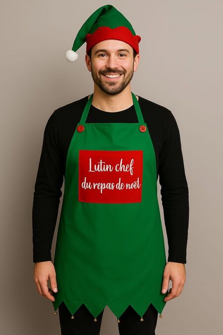 “Tablier Lutin – Chef du repas de Noël” 🎅🧑‍🍳🎄 
