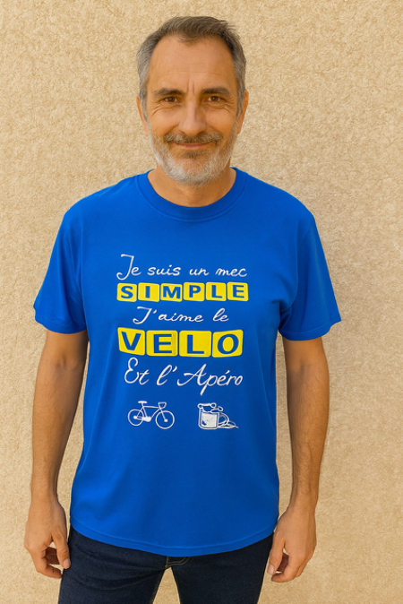 T-shirt homme "Je suis un mec simple : j’aime le vélo et l’apéro" 