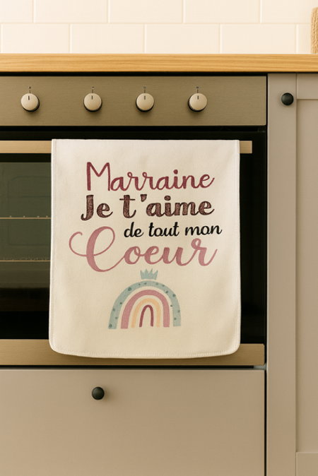 Torchon “Marraine je t’aime de tout mon cœur” 