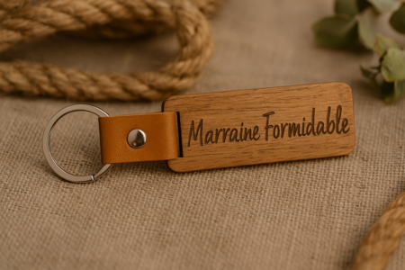 🗝️ Porte-clés en bois « Marraine formidable »
