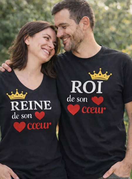 ❤️ T-shirts duo Saint-Valentin – Roi & Reine de son cœur