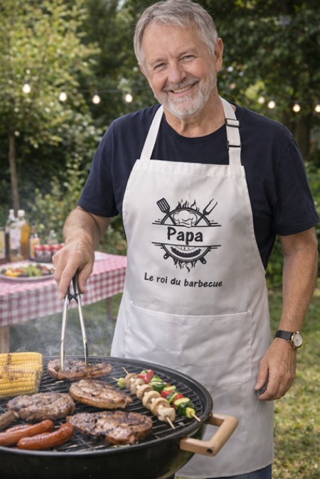 Tablier humour – “Papa, le roi du barbecue” 🔥👑
