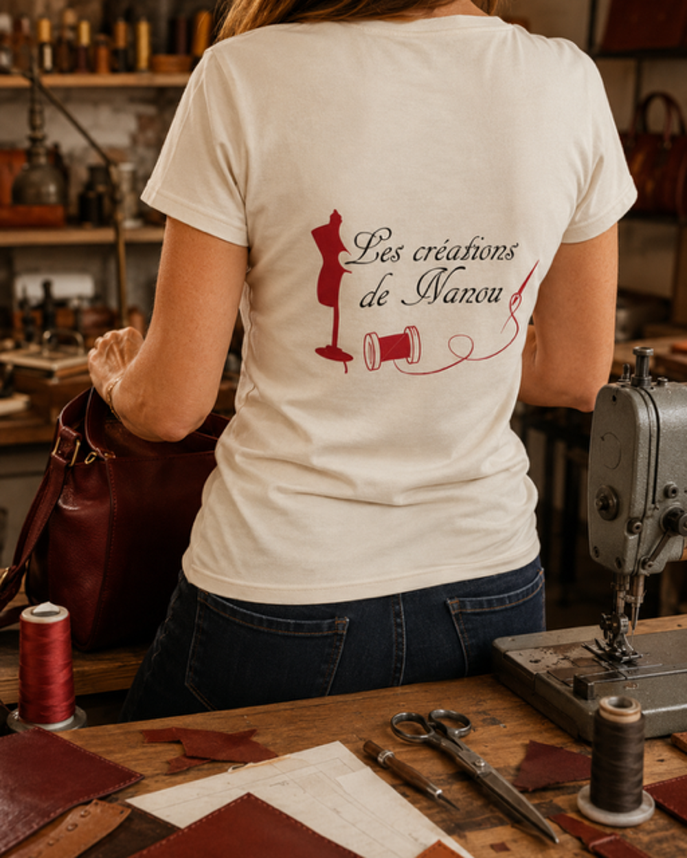t shirt col v famme blanc logo dans le dos