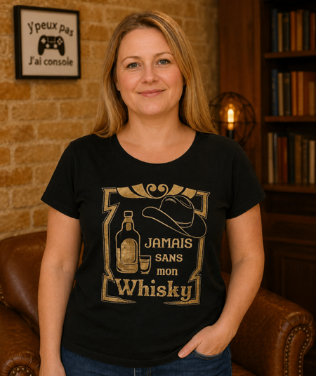 👕🥃 T-shirt femme « Jamais sans mon whisky » ✨