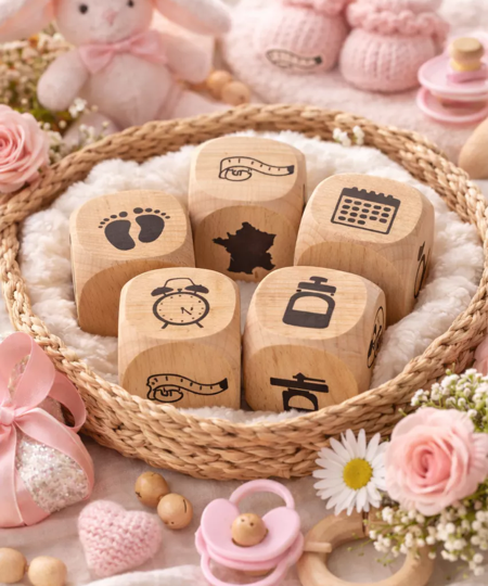 🧸 Dé de naissance en bois – Souvenir qui dure toute une vie