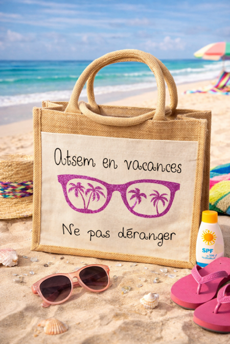👜 Petit sac en toile de jute « ATSEM en vacances – Ne pas déranger »