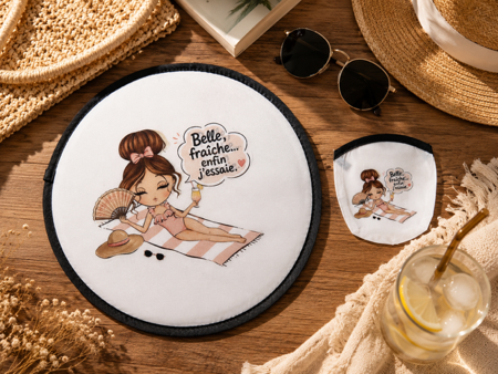 Éventail pliant personnalisé "Belle & fraîche… enfin j’essaie" 🌸😂