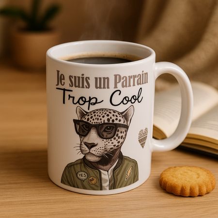 Mug blanc mat "Je suis un parrain trop cool" 