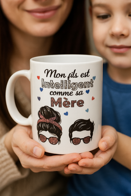 Mug Blanc Mat mon fils est intelligent comme sa mere