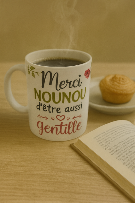 🌷 Mug Blanc Mat – Merci nounou d’être aussi gentille 🌷