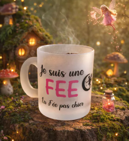 mug en verre dépoli "Je suis une fée, la fée pas chier" 