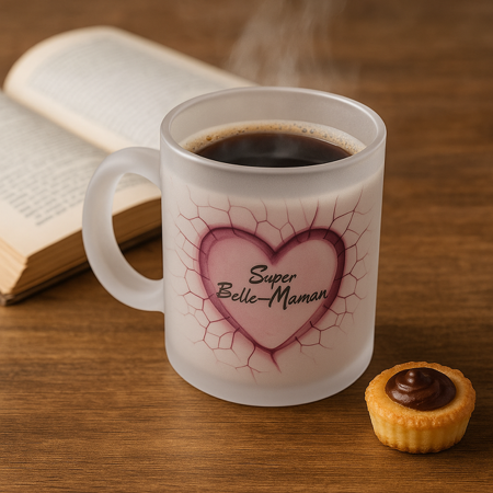 mug en verre dépoli – “Super belle-maman” 