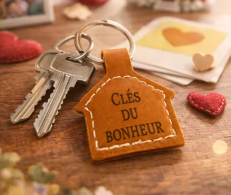 Porte-clés Maison « clés du bonheur » – Simili Cuir