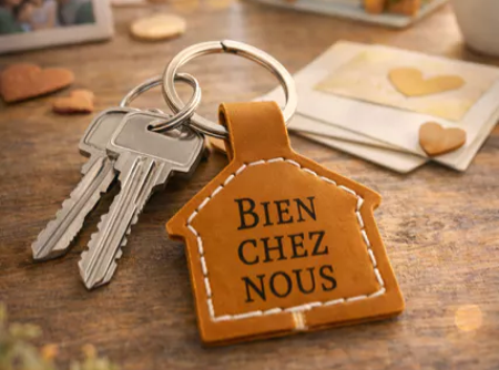 Porte-clés Maison « Bien Chez Nous » – Simili Cuir