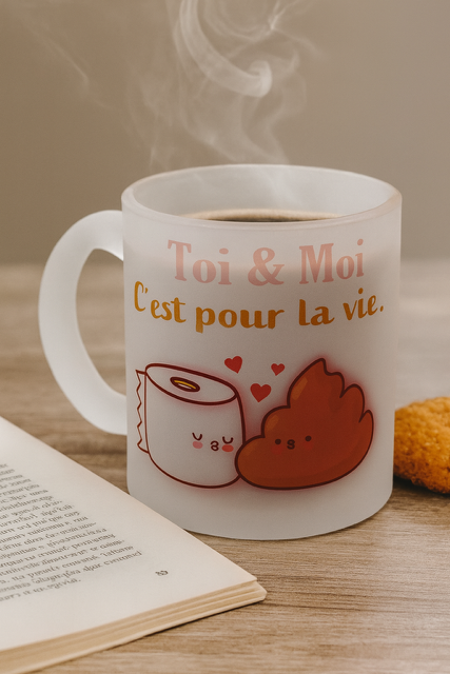 Mug en verre dépoli "Toi et moi, c’est pour la vie"