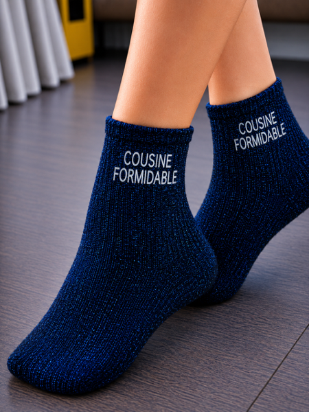 Chaussettes à paillettes « Cousine Formidable » ✨💕🧦