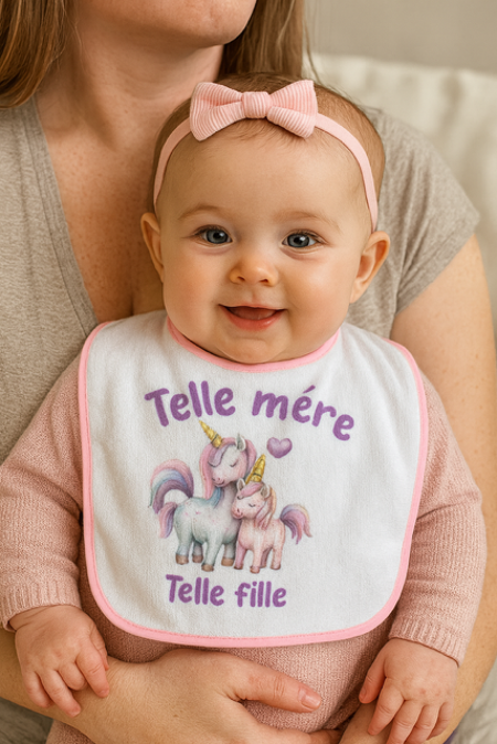 Bavoir rose "Telle mère, telle fille" 