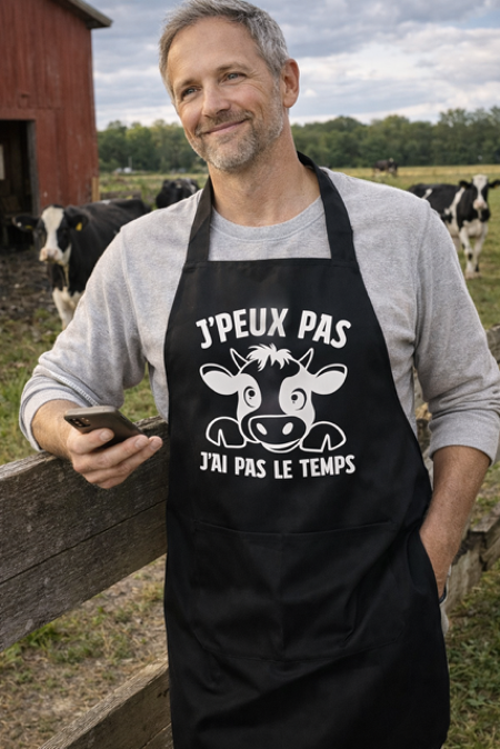 Tablier humour – “J’peux pas, j’ai pas le temps” (Spécial agriculteur) 🚜🌾