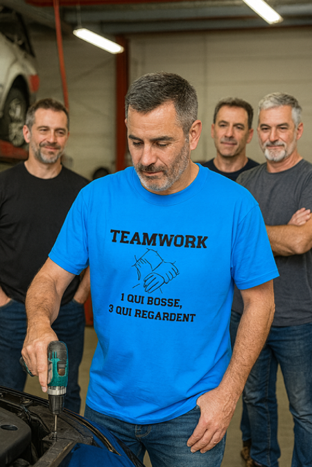 T-shirt homme "Teamwork : 1 qui bosse, 3 qui regardent" 