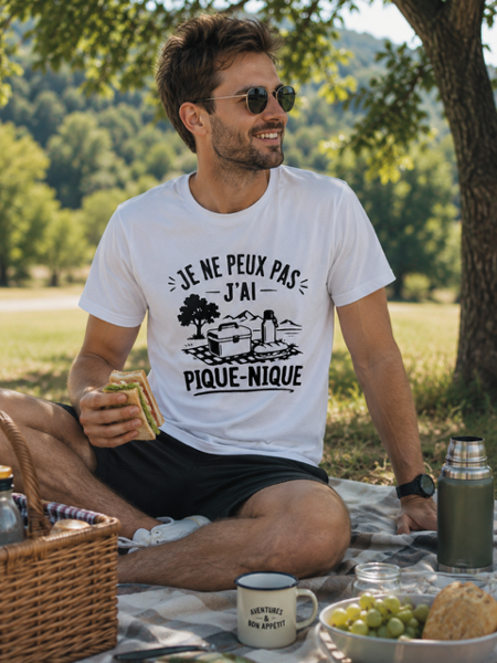 T-shirt homme personnalisé « Je ne peux pas, j’ai pique-nique » 🧺🌿😎