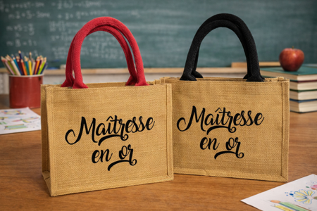👜 Petit sac en toile de jute « Maîtresse en Or »
